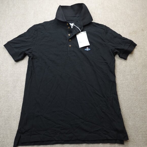 Vivienne Westwood Polo Shirt XL Black Embroidered Pique Cotton Flip Collar NEW - Picture 1 of 8
